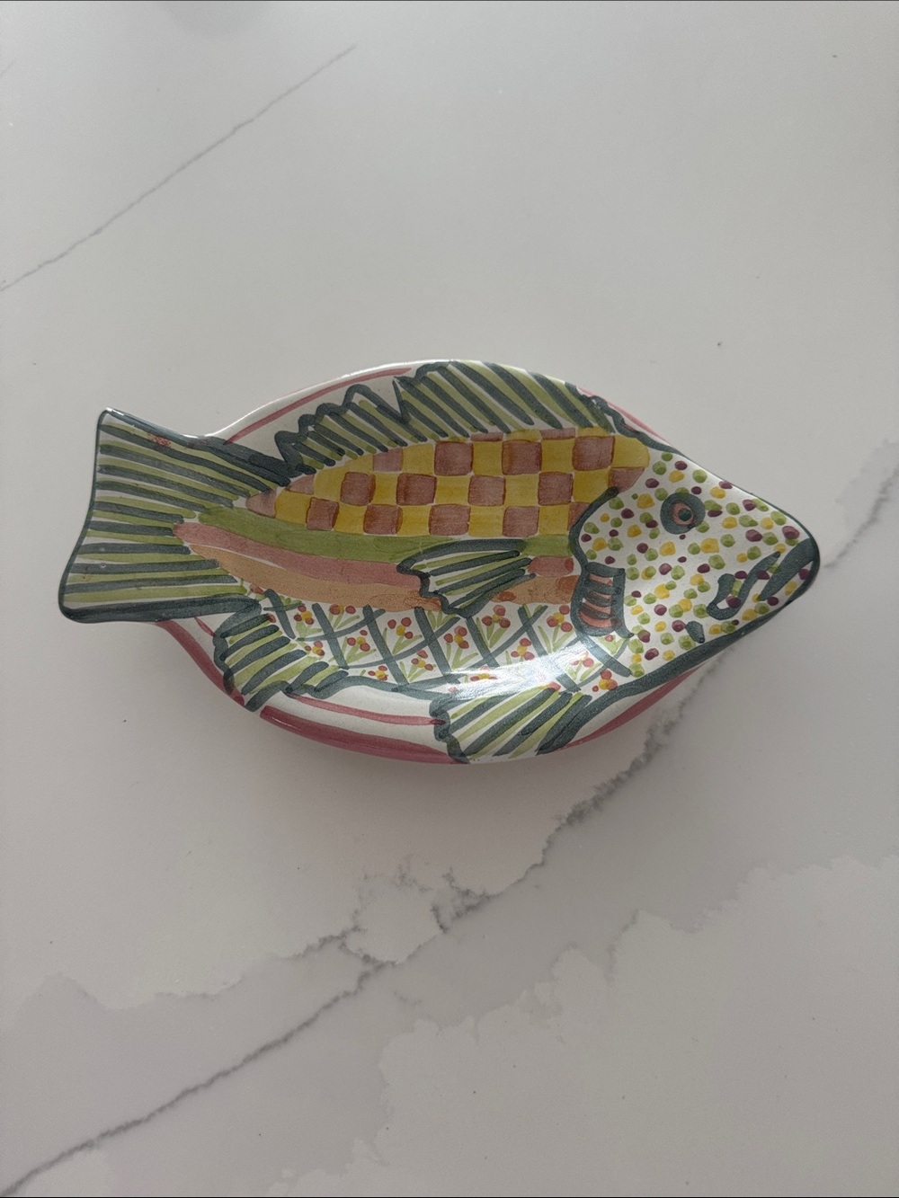 Mackenzie-Child’s Hand-Painted Ceramic Fish Dish in whimsical pastels